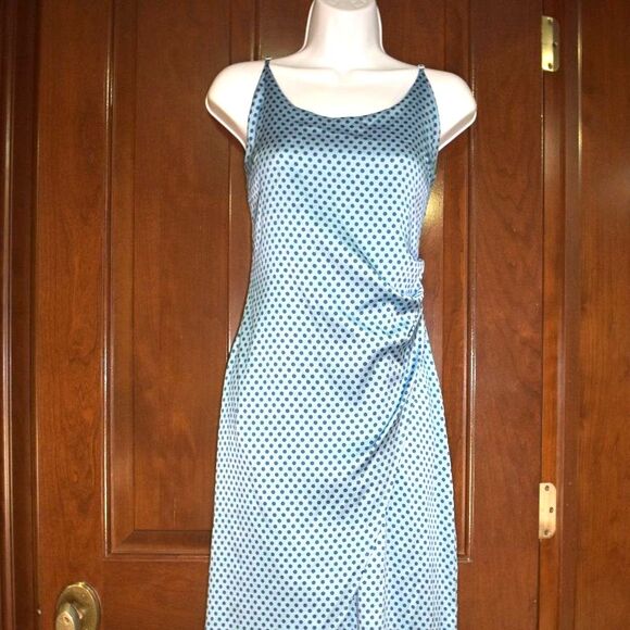 The Westside Blue Silk Polka Dot Midi Slip Dress Size Medium Adjustable Straps - Picture 9 of 15
